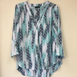 ANA large hi/li tunic blue aqua white lightweight